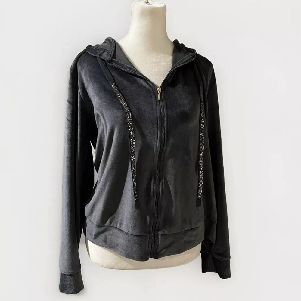 Charter Club Velour Zip-Up Hoodie Black Size M Soft Sift And Beautiful